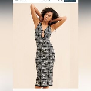 House of Harlow 1960 Geo Knit Ring Front Midi  Dress